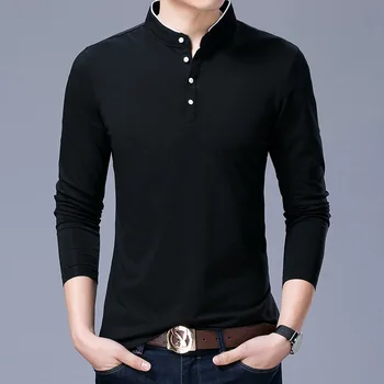 Brand Nou pentru Bărbați T Shirt Mens Casual din Bumbac cu Maneca Lunga Mandarin Guler Tricou Mens Plus Dimensiune 4XL 5XL Culoare Solidă Tricou T-shirt, Blaturi