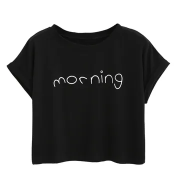 Femei de moda Fată Casual Imprimat Dimineața, Noapte Bună Litera T-shirt O-gat Maneci Scurte Vara Topuri Culturilor de sex Feminin Teuri Y4