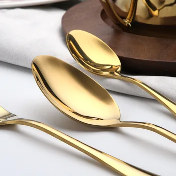 Tacâmuri De Aur 16 Buc Tacâmuri De Aur Cină Set Cuțite Furculițe Linguri De Vest Bucătărie Veselă De Inox Tacamuri Set Acasă