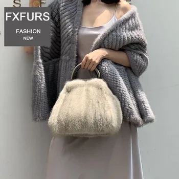 2020 Fxfurs Moda Noua de Blana pentru Femei Sac Întreg de Piele Blană de Nurcă Geanta Trendy Moda Mana Tote Sac Sac Încheietura Lux