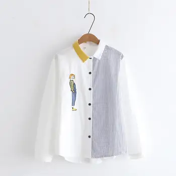 H. S. a. Femei, bluze și Topuri cu Maneci Lungi Mozaic Gât cu Dungi Camasi cu Maneci Lungi Buton-Up Casual Street Topuri de Primăvară Drăguț Tricouri