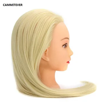 CAMMITEVER Blonda Coafură 20 Inch Manechin Păpuși Parul Lung Formare Cap Sintetic, Cap de Manechin Par Gros