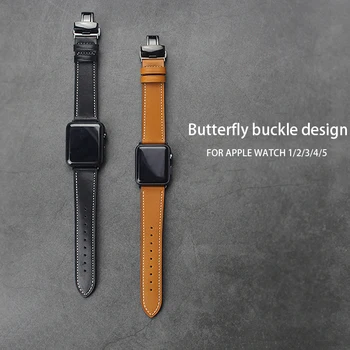 Cele mai noi Fluture catarama din Piele ceas trupa pentru apple watch 1 2 3 4 5 iwatch seria 5 watchbands crocodil curele de imprimare