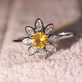 Unic De Floarea-Soarelui Flori Tăiate Rotund Alb De Nunta De Cristal, Bijuterii Inel De Logodna