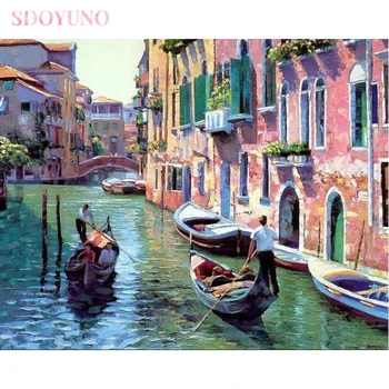 SDOYUNO DIY tablou de numărul kit pentru adult cadru Veneția peisaj vopsea pe bază de acril set HandPainted Decor Acasă Cadou de Panza de Desen