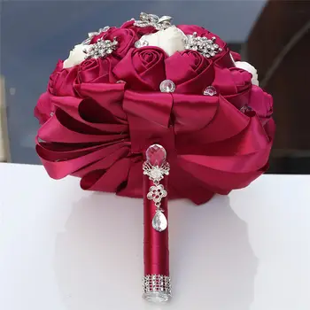 Sos Mov Buchet De Mireasa Ivory Satin Rose Flori Artificiale Brosa Căsătorie Stras De Mireasa Buchete De Domnisoara De Onoare W704