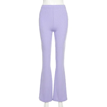 Moda sexy 2020 fierbinte tricotat mov Pantaloni largi pentru Femei de Stradă de Înaltă Talie Pantaloni Streetwear Casual Pant Femme Toamna