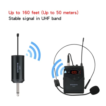 EPGVOTR UHF Wireless Sistem de Microfon cu Bodypack Cască Lavaliera Rever Mic 30 de Canale Reglabile Reîncărcabilă Receptor 50 m