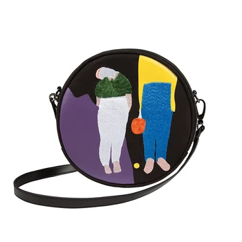 2019YIZISToRE nou original panza circular femei saci de messenger cu broderie și de imprimare rotund ghiozdane pentru fete (DISTRACȚIE KIK )