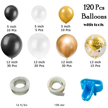 120pcs Aur Negru Baloane Confetti Set Chrome Ballon Ziua Deco Petrecere de Nunta de Decorare de Nunta Aniversare Global Metalice