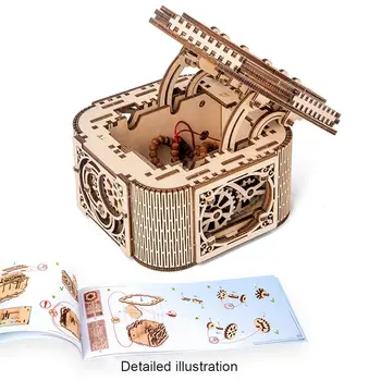 Modele mecanice 3D Puzzle din Lemn-Mecanică Cutie de Comori DIY Bijuterii din Lemn Storege Cutie Decor de Crăciun Cadou de Ziua de nastere