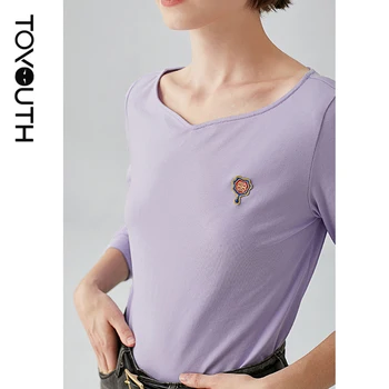 Toyouth Femei Slim tricou cu Maneca Lunga Simplu Bază Solidă Broderie Topuri