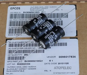 10buc EPCOS 10uF/500V LL Axial Condensatori Electrolitici Hi-Fi Audio 105 Grade.C