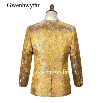 Gwenhwyfar 2019 Nou de Lux de Flori de Aur Bărbați, Costum de Mire, Costume de Nunta pentru Barbati Slim Fit de 3 Bucati Smoching Personalizate Bal Blazer Terno