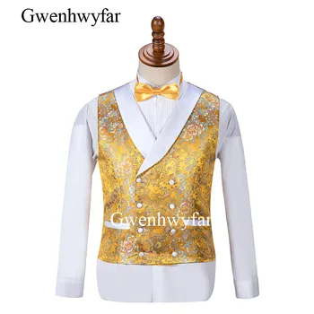 Gwenhwyfar 2019 Nou de Lux de Flori de Aur Bărbați, Costum de Mire, Costume de Nunta pentru Barbati Slim Fit de 3 Bucati Smoching Personalizate Bal Blazer Terno