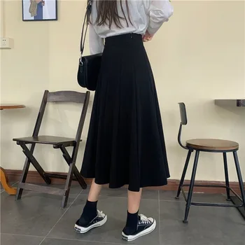 Fuste Femei Vara Solid O-linie Subțire de Moda Stil coreean de la Jumătatea vițel de Epocă Faldas Femei Elevii Chic Elegant Casual Nou