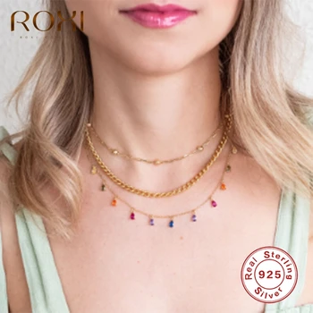 ROXI Elegant Colorate Mini Rotund de Piatră Pandantiv Coliere pentru Femei Bijuterii Argint 925 Clavicula Colier Lanț Collares