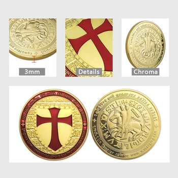 Placat cu aur de monede,5 buc/lot, Cavalerii Templieri Crucea Masonice Monedă de Aur,de ambalare într-o capsulă din material plastic+sac de opp