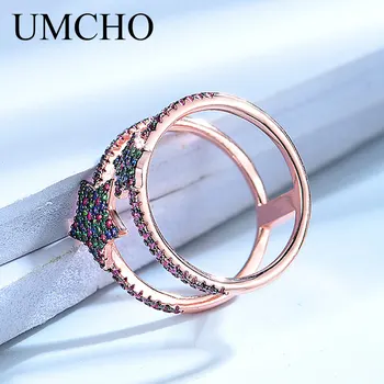 UMCHO Pur Argint 925 Inele Cerc Dublu Gemstone Colorate Stele Inel Pentru Femei Nunta Logodna Bijuterii