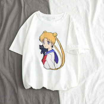 De Vară 2020 Femei Vogue Estetice Casual Harajuku Marinar MoonCartoon Tipărite Ulzzang Sailor Moon Maneci Scurte Feministă T-Shirt