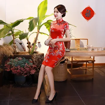 2019 Femei Scurt Cheongsam Moda stil Chinezesc Doamna Mandarin Guler Raionul Mini Qipao Sexy Slim Rochie de Petrecere Vestido S-6XL