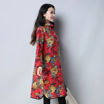 Maneca lunga bumbac plus dimensiune vintage floral pentru femei liber casual midi rochie de toamna iarna haine elegante 2021 doamnelor rochii