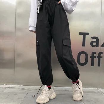 InsGoth Streetwear Punk Pantaloni Femei Gotic Harajuku Alb-Negru De Înaltă Talie Pantaloni Casual Pantaloni Lungi Cu Buzunare