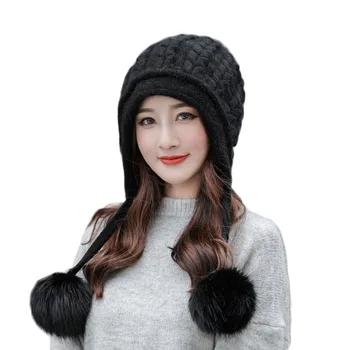 Iarna Beanie Hat Pentru Femei Cald Blana De Iepure Cu Tricot Slouchy Beanie Palarie Doamnelor Faux Blana Pălăria De Iarna Pentru Femeie Pac 2020 Nou