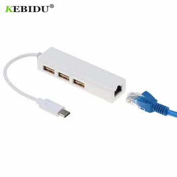 Kebidu USB 2.1 Tip C Adaptor Ethernet USB-C la RJ45 Lan placa de Retea Adaptor 3 Porturi pentru Macbook ThinkPad Samsung Laptop USB-C
