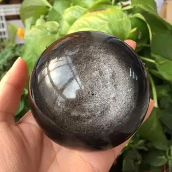 Frumos argint naturale obsidian glob de cristal naturale cristal reiki de vindecare de 70-75MM