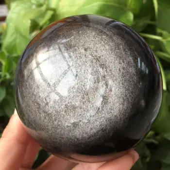 Frumos argint naturale obsidian glob de cristal naturale cristal reiki de vindecare de 70-75MM