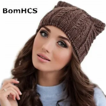 BomHCS Handmade Tricotate Pisica Păsărică Pălărie Pisici Urechi Beanie Femei Fete Gros De Iarna Cald Capace