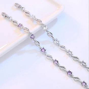 925 de bijuterii de argint bratara retro de înaltă calitate de moda femeie cristal violet patru dinte DIY brățară lungime 20.5 CM