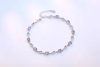 925 de bijuterii de argint bratara retro de înaltă calitate de moda femeie cristal violet patru dinte DIY brățară lungime 20.5 CM
