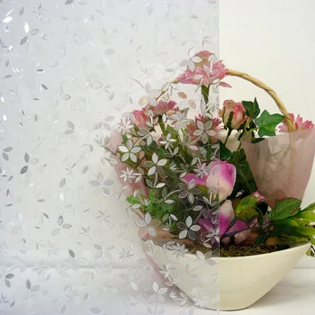 Lățimea 45/60 / 90cm 3D flori lipici-gratuit electrostatic film de sticlă anti-UV baie de confidențialitate geam înghețat film