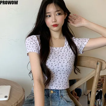Coreeană Elegant Floare De Imprimare T-Shirt Femei Topuri Casual De Vară 2020 New Sosire Sexy O-Gat Maneci Scurte T Shirt Pentru Femei