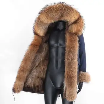Geaca de iarna impermeabil sacou lung reală haina de blana naturala de vulpe blană bărbați guler gluga groasă cald streetwear detasabila noi