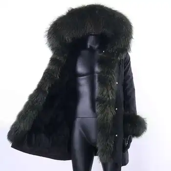 Geaca de iarna impermeabil sacou lung reală haina de blana naturala de vulpe blană bărbați guler gluga groasă cald streetwear detasabila noi