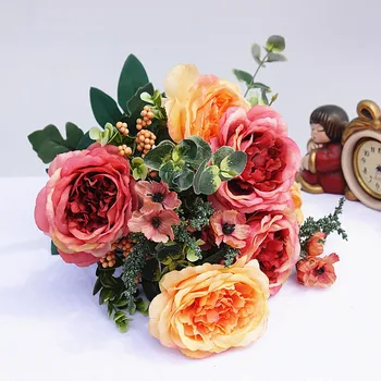 1 pachet Artificiale flori de plastic pentru casa vaze sala de Nunta decor de Crăciun de mătase Retro bujor buchet de Mireasa fals plante