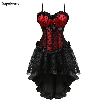 Sapubonva corset bustiera fuste pentru femei partid florale dantela cu bretele rochie corset sexy de zale zale roșu negru plus dimensiune