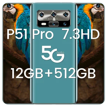Smartphone Huaw P51 Pro 7.3 inch ecran Complet 5600Mah Carte Dual Core Deca Telefon Mobil 512G Global Celulares