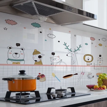 Bucătărie Autoadezive, Imagini De Fundal Bucătărie, Aragaz Cabinet Autocolante Rezistente La Ulei Rezistent La Apa De Desene Animate Autocolant De Perete Decor Acasă