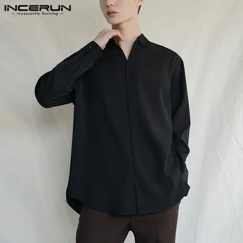 Barbati Camasa Brand de Streetwear Maneca Lunga V Gât Moda Casual Dress Shirt 2021 Solid Color Chic-coreean Camisa Masculina INCERUN