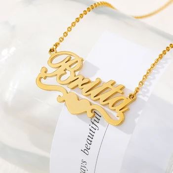 Farmecul Nume Personalizat Colier Pentru Femei la Modă Inima Panglică Plăcuța Coliere de Aur Stianless Oțel Cravată Cadouri de Ziua Îndrăgostiților