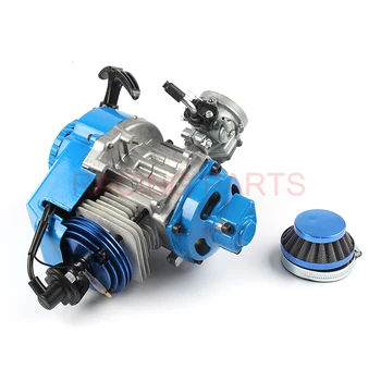 49CC Motor Aluminiu Trage Începe 15MM Carburator CNC cap filtru de Aer Moto Mini Pocket ATV-uri Quad, Buggy Dirt Pit Bike Albastru