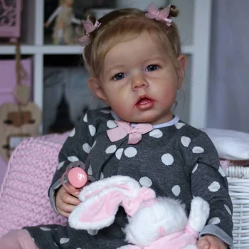 22-inch all-plastic renăscut fata de copil papusa rochie gri cu puncte albe Liam