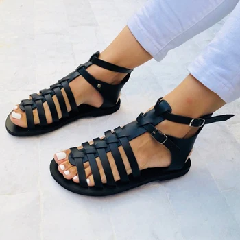 Sandalias Mujer 2019 Noi Femei Vara Sandale Plus Dimensiune 43 Pantofi Plat Din Piele De Sex Feminin Casual Peep Toe Pantofi De Plaja Doamnelor