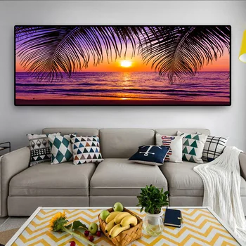 Apusuri de soare de Mare Naturale Plaja Palmier de nucă de Cocos Panorama Peisaj Cuadros Panza Pictura, Postere, Printuri Imagini pentru Decor Acasă
