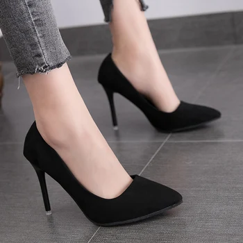2019 Toamna Anului Nou, Simplu, Elegant, De Înaltă Tocuri Stiletto Femei Pantofi Arătat Negru Eticheta Profesională Unică, Pantofi Nunta, Pantofi