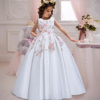 High-end Rochie de Mireasa pentru Fete Printesa de Ziua de Banchet, Flori de Copil Îmbrăcăminte Aplicatiile Petrecere Seara Fete Dress Vestidos 12 14